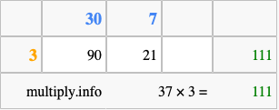 Calculate 37 times 3 using the box method