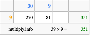 Calculate 39 times 9 using the box method