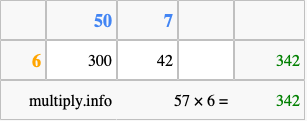 Calculate 57 times 6 using the box method