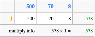 Calculate 578 times 1 using the box method
