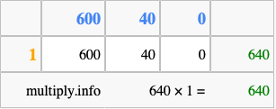 Calculate 640 times 1 using the box method