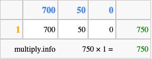 Calculate 750 times 1 using the box method