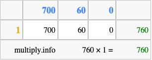 Calculate 760 times 1 using the box method