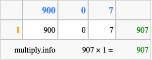 Calculate 907 times 1 using the box method