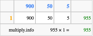 Calculate 955 times 1 using the box method