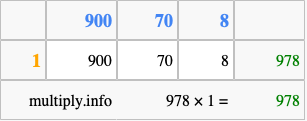 Calculate 978 times 1 using the box method