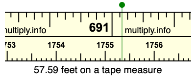 57.59 feet on a tape measure