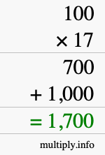 How to calculate 100 times 17 using long multiplication How to calculate 100 times 17 using long multiplication