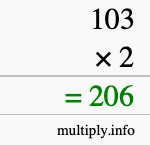 How to calculate 103 times 2 using long multiplication