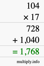How to calculate 104 times 17 using long multiplication How to calculate 104 times 17 using long multiplication