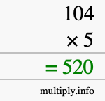 How to calculate 104 times 5 using long multiplication