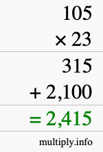 How to calculate 105 times 23 using long multiplication