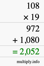 How to calculate 108 times 19 using long multiplication