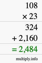 How to calculate 108 times 23 using long multiplication