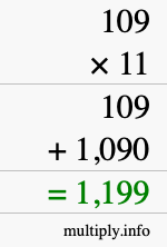 How to calculate 109 times 11 using long multiplication