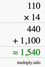 How to calculate 110 times 14 using long multiplication How to calculate 110 times 14 using long multiplication