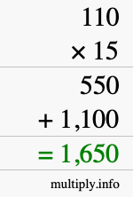 How to calculate 110 times 15 using long multiplication How to calculate 110 times 15 using long multiplication