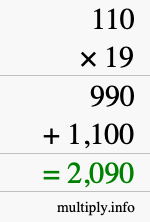 How to calculate 110 times 19 using long multiplication