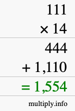 How to calculate 111 times 14 using long multiplication