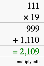 How to calculate 111 times 19 using long multiplication
