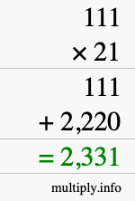 How to calculate 111 times 21 using long multiplication