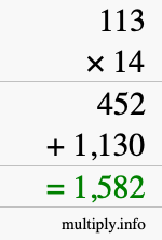 How to calculate 113 times 14 using long multiplication How to calculate 113 times 14 using long multiplication