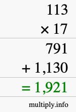 How to calculate 113 times 17 using long multiplication How to calculate 113 times 17 using long multiplication