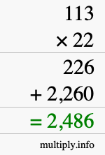 How to calculate 113 times 22 using long multiplication