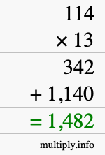 How to calculate 114 times 13 using long multiplication How to calculate 114 times 13 using long multiplication
