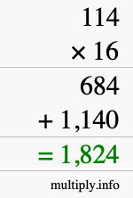 How to calculate 114 times 16 using long multiplication How to calculate 114 times 16 using long multiplication