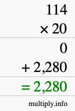 How to calculate 114 times 20 using long multiplication How to calculate 114 times 20 using long multiplication