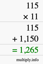 How to calculate 115 times 11 using long multiplication