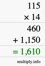 How to calculate 115 times 14 using long multiplication How to calculate 115 times 14 using long multiplication
