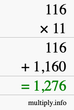 How to calculate 116 times 11 using long multiplication