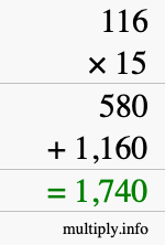 How to calculate 116 times 15 using long multiplication How to calculate 116 times 15 using long multiplication