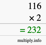 How to calculate 116 times 2 using long multiplication How to calculate 116 times 2 using long multiplication