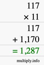 How to calculate 117 times 11 using long multiplication