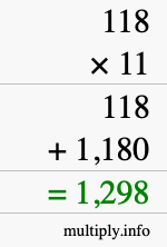 How to calculate 118 times 11 using long multiplication