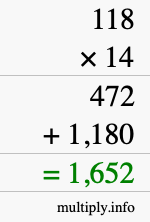 How to calculate 118 times 14 using long multiplication How to calculate 118 times 14 using long multiplication