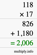 How to calculate 118 times 17 using long multiplication How to calculate 118 times 17 using long multiplication