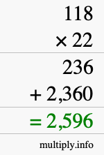 How to calculate 118 times 22 using long multiplication How to calculate 118 times 22 using long multiplication