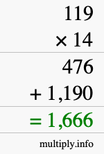 How to calculate 119 times 14 using long multiplication How to calculate 119 times 14 using long multiplication