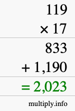 How to calculate 119 times 17 using long multiplication How to calculate 119 times 17 using long multiplication