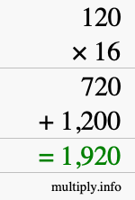 How to calculate 120 times 16 using long multiplication How to calculate 120 times 16 using long multiplication