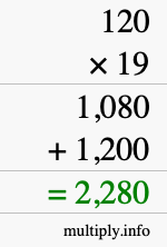 How to calculate 120 times 19 using long multiplication How to calculate 120 times 19 using long multiplication