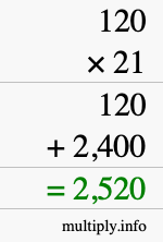 How to calculate 120 times 21 using long multiplication How to calculate 120 times 21 using long multiplication