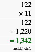 How to calculate 122 times 11 using long multiplication How to calculate 122 times 11 using long multiplication