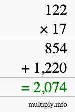How to calculate 122 times 17 using long multiplication How to calculate 122 times 17 using long multiplication