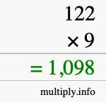 How to calculate 122 times 9 using long multiplication How to calculate 122 times 9 using long multiplication