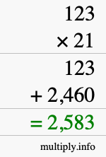 How to calculate 123 times 21 using long multiplication How to calculate 123 times 21 using long multiplication